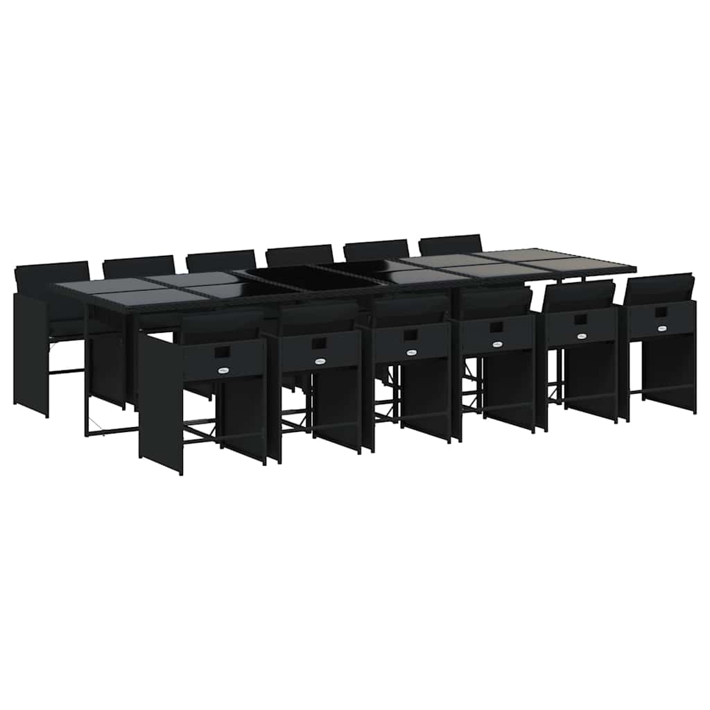vidaXL 13 Piece Garden Dining Set with Cushions Black Poly Rattan 2