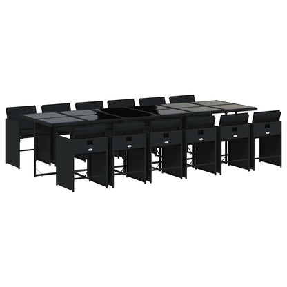 vidaXL 13 Piece Garden Dining Set with Cushions Black Poly Rattan 2