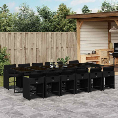 vidaXL 13 Piece Garden Dining Set with Cushions Black Poly Rattan 1