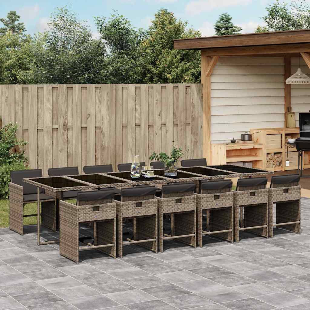 vidaXL 13 Piece Garden Dining Set with Cushions Grey Poly Rattan 1