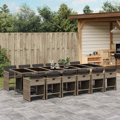 vidaXL 13 Piece Garden Dining Set with Cushions Grey Poly Rattan 1
