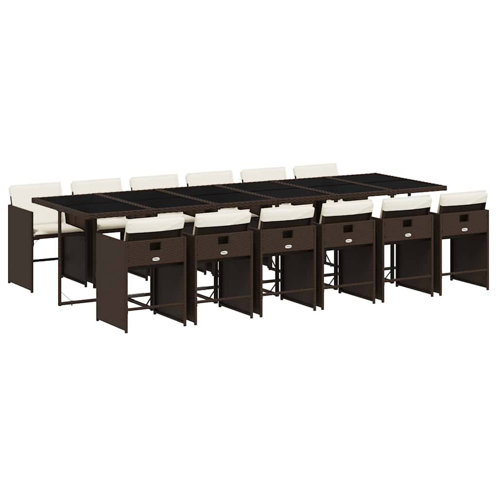 vidaXL 13 Piece Garden Dining Set with Cushions Brown Poly Rattan 2