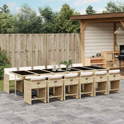 vidaXL 13 Piece Garden Dining Set with Cushions Beige Poly Rattan 1