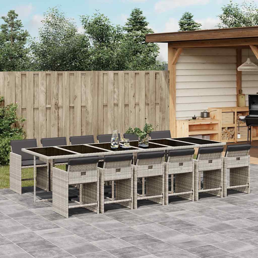 vidaXL 13 Piece Garden Dining Set with Cushions Light Grey Poly Rattan 1