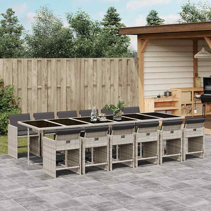 vidaXL 13 Piece Garden Dining Set with Cushions Light Grey Poly Rattan 1