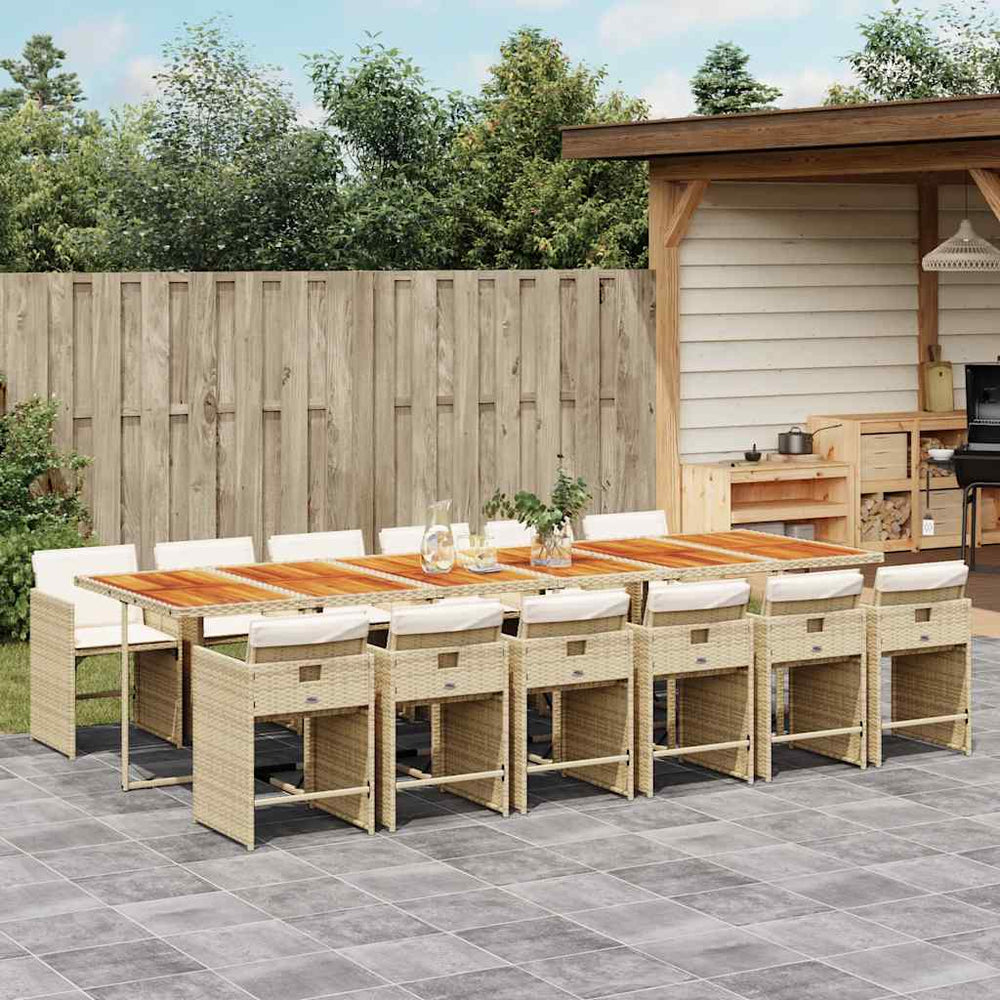 vidaXL 13 Piece Garden Dining Set with Cushions Beige Poly Rattan