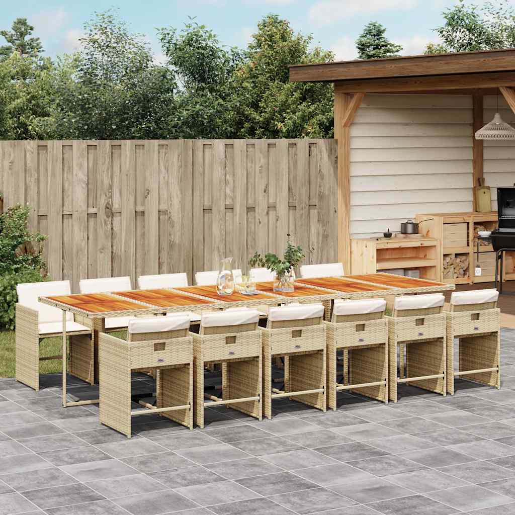 vidaXL 13 Piece Garden Dining Set with Cushions Beige Poly Rattan 1