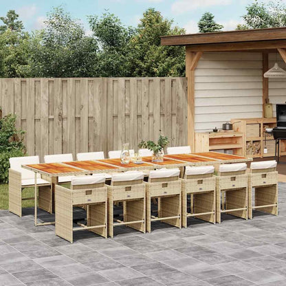 5 Piece Garden Dining Set with Cushions Poly Rattan Wood Beige and cream 12