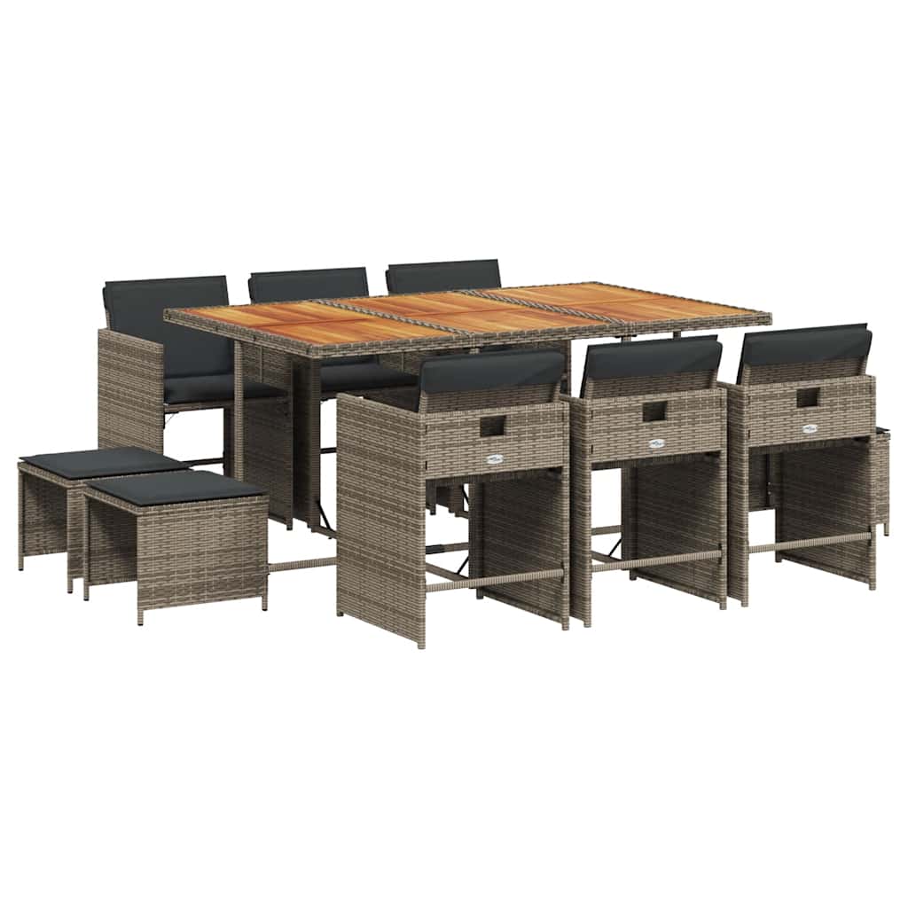 vidaXL 11 Piece Garden Dining Set with Cushions Grey Poly Rattan 2
