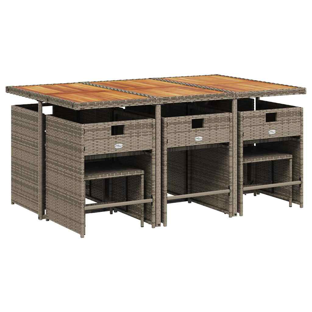 vidaXL 11 Piece Garden Dining Set with Cushions Grey Poly Rattan 4
