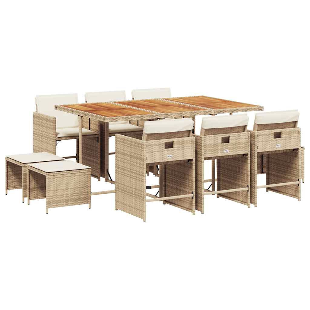vidaXL 11 Piece Garden Dining Set with Cushions Beige Poly Rattan 2
