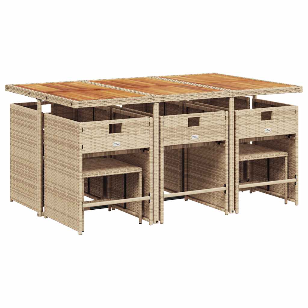 vidaXL 11 Piece Garden Dining Set with Cushions Beige Poly Rattan 4