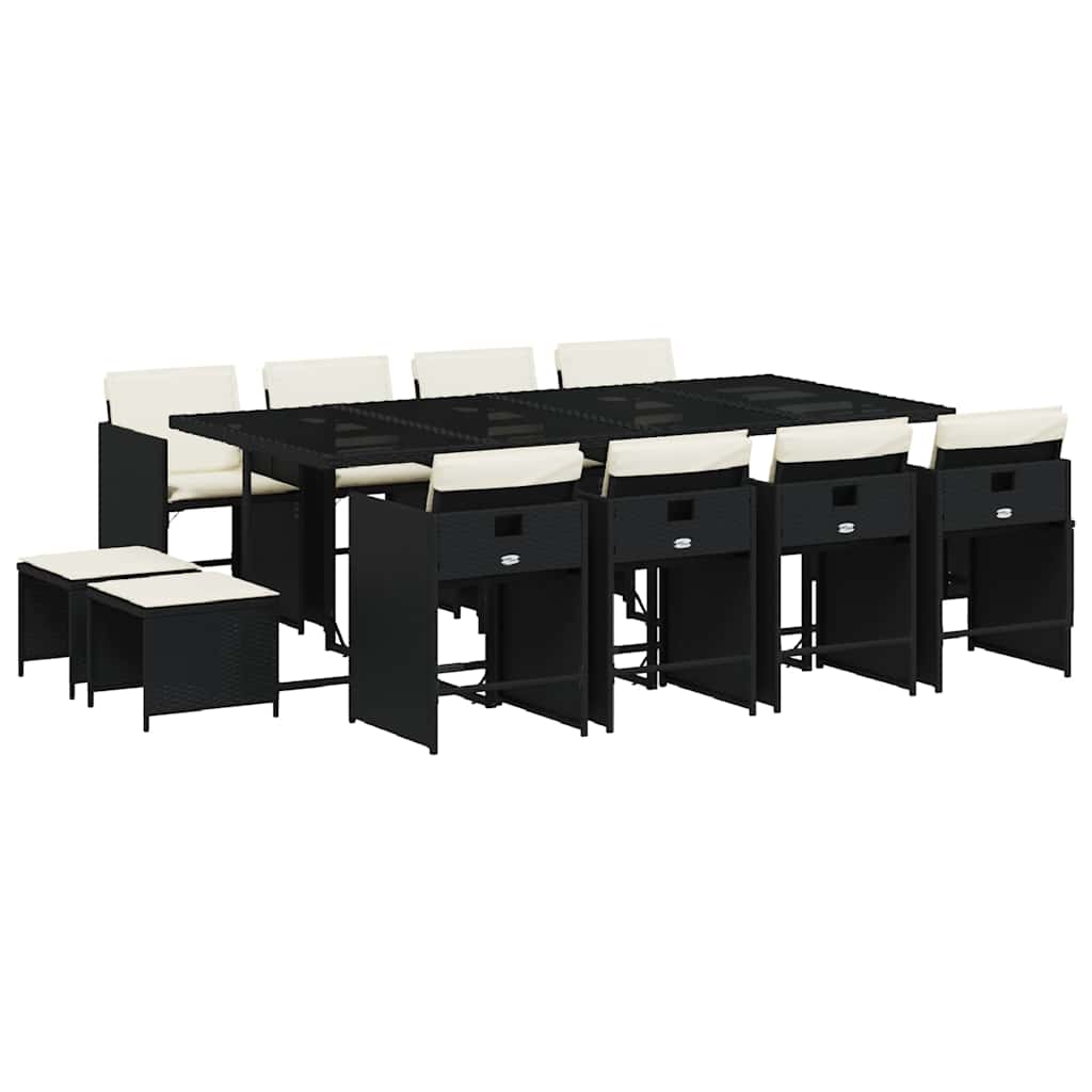 vidaXL 13 Piece Garden Dining Set with Cushions Black Poly Rattan 2