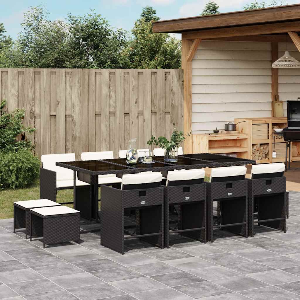 vidaXL 13 Piece Garden Dining Set with Cushions Black Poly Rattan 1