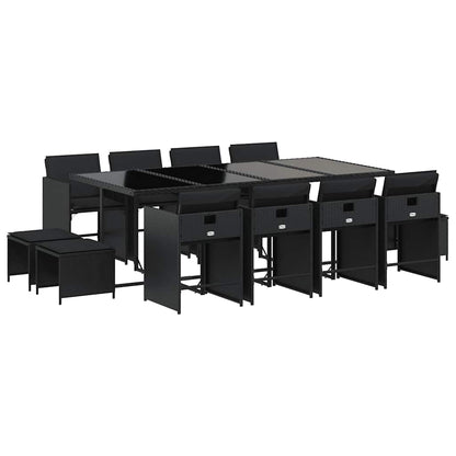vidaXL 13 Piece Garden Dining Set with Cushions Black Poly Rattan 2