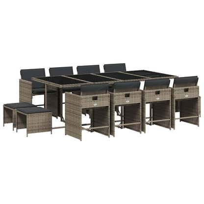 vidaXL 13 Piece Garden Dining Set with Cushions Grey Poly Rattan 2