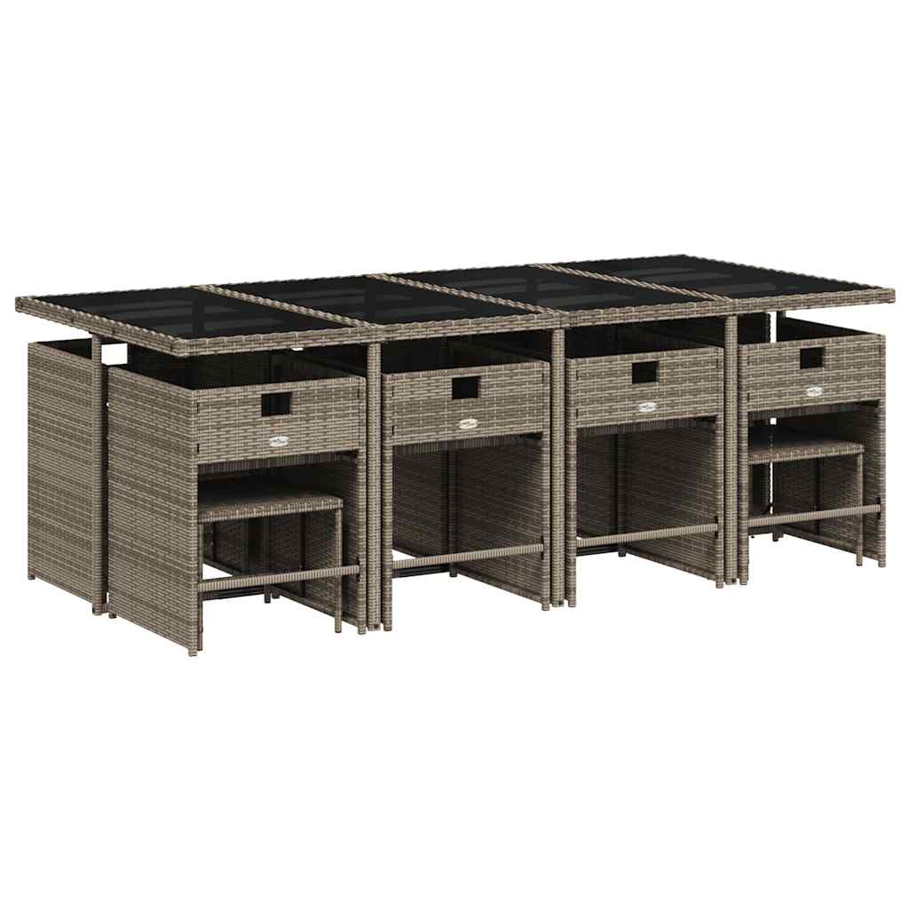 vidaXL 13 Piece Garden Dining Set with Cushions Grey Poly Rattan 3
