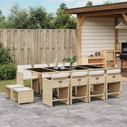 vidaXL 13 Piece Garden Dining Set with Cushions Beige Poly Rattan 1