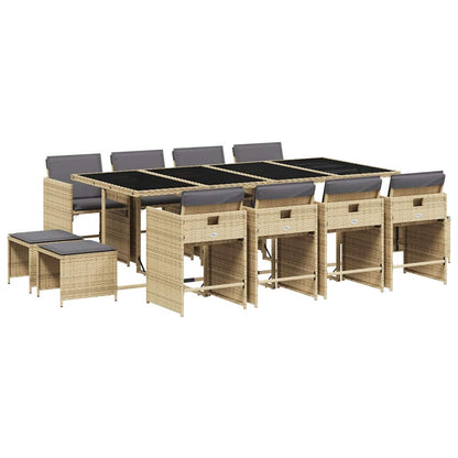 13 Piece Garden Dining Set with Cushions Poly Rattan Glass 12 Mix beige