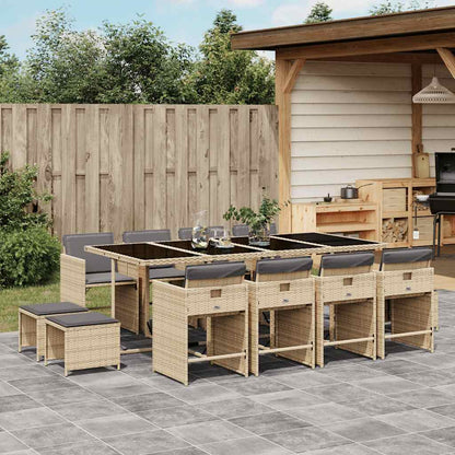 13 Piece Garden Dining Set with Cushions Poly Rattan Glass 12 Mix beige