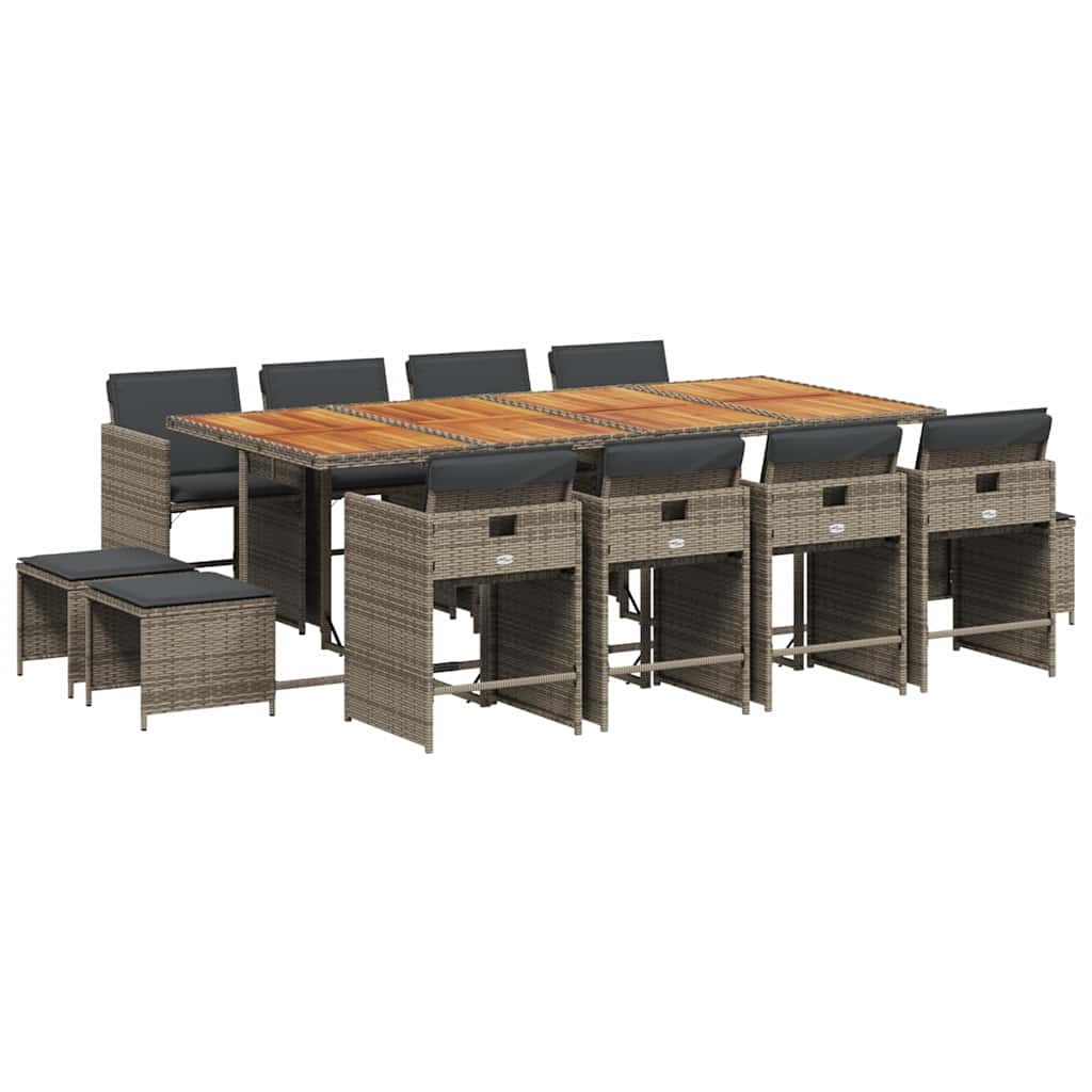 vidaXL 13 Piece Garden Dining Set with Cushions Grey Poly Rattan 2