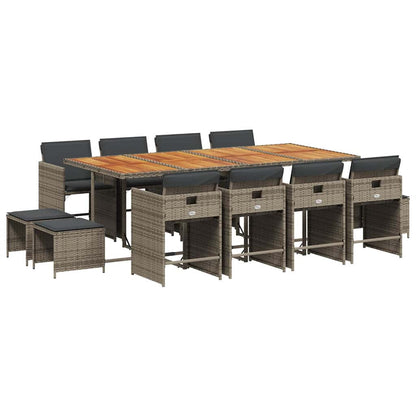 vidaXL 13 Piece Garden Dining Set with Cushions Grey Poly Rattan 2
