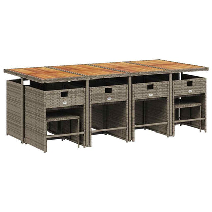 vidaXL 13 Piece Garden Dining Set with Cushions Grey Poly Rattan 3