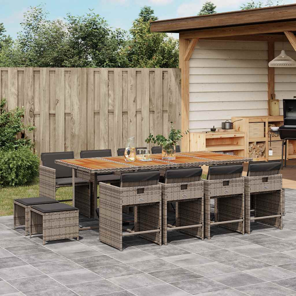 vidaXL 13 Piece Garden Dining Set with Cushions Grey Poly Rattan