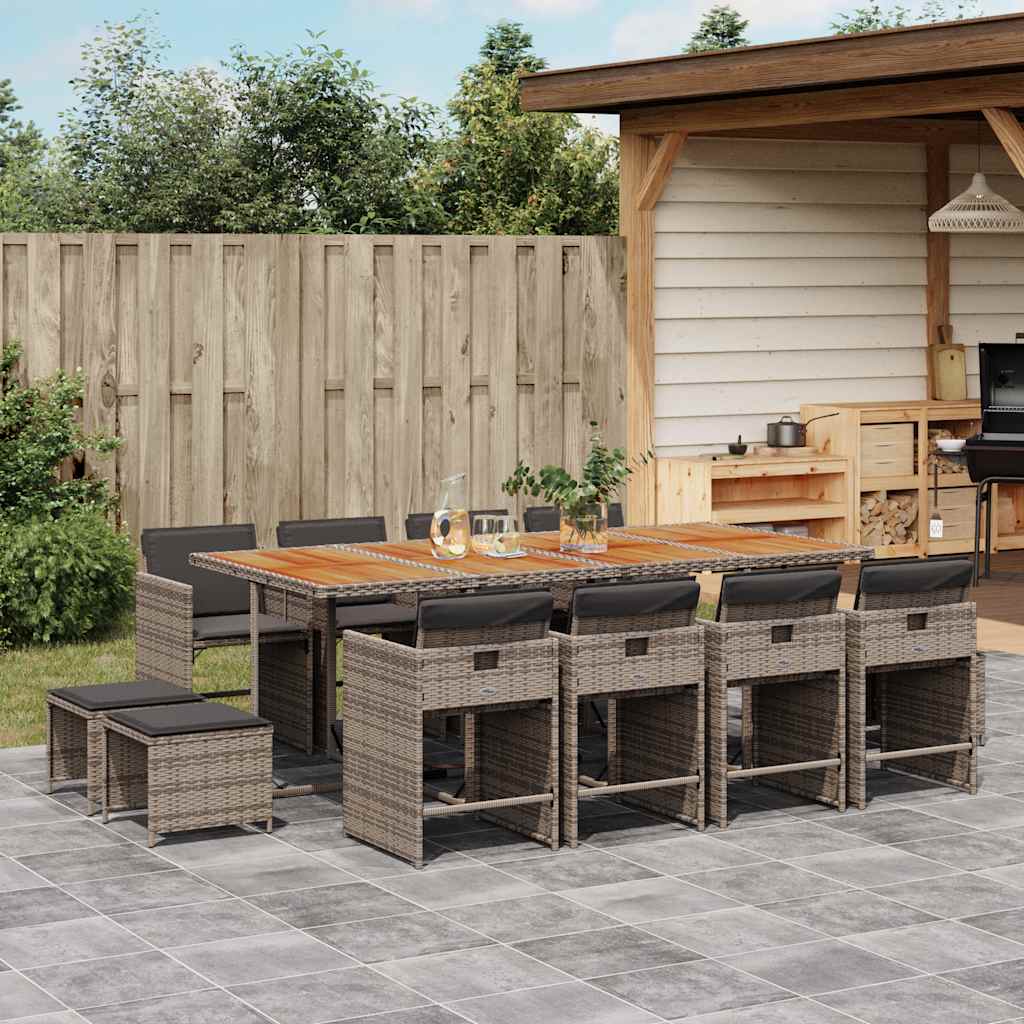 vidaXL 13 Piece Garden Dining Set with Cushions Grey Poly Rattan 1