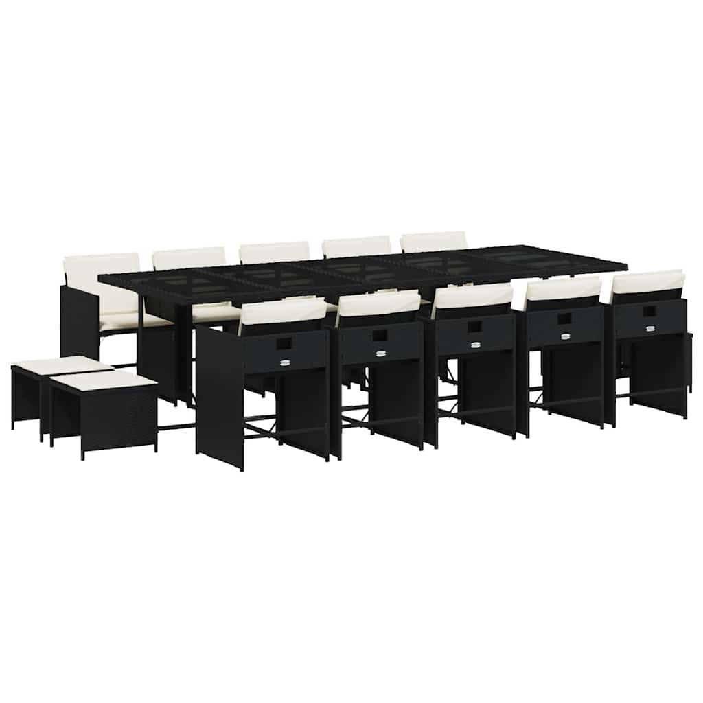 vidaXL 15 Piece Garden Dining Set with Cushions Black Poly Rattan 2