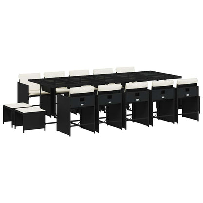 vidaXL 15 Piece Garden Dining Set with Cushions Black Poly Rattan 2
