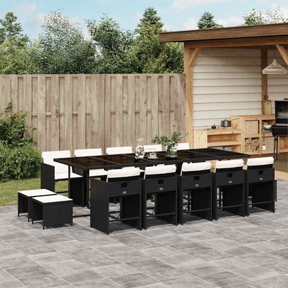 vidaXL 15 Piece Garden Dining Set with Cushions Black Poly Rattan 1