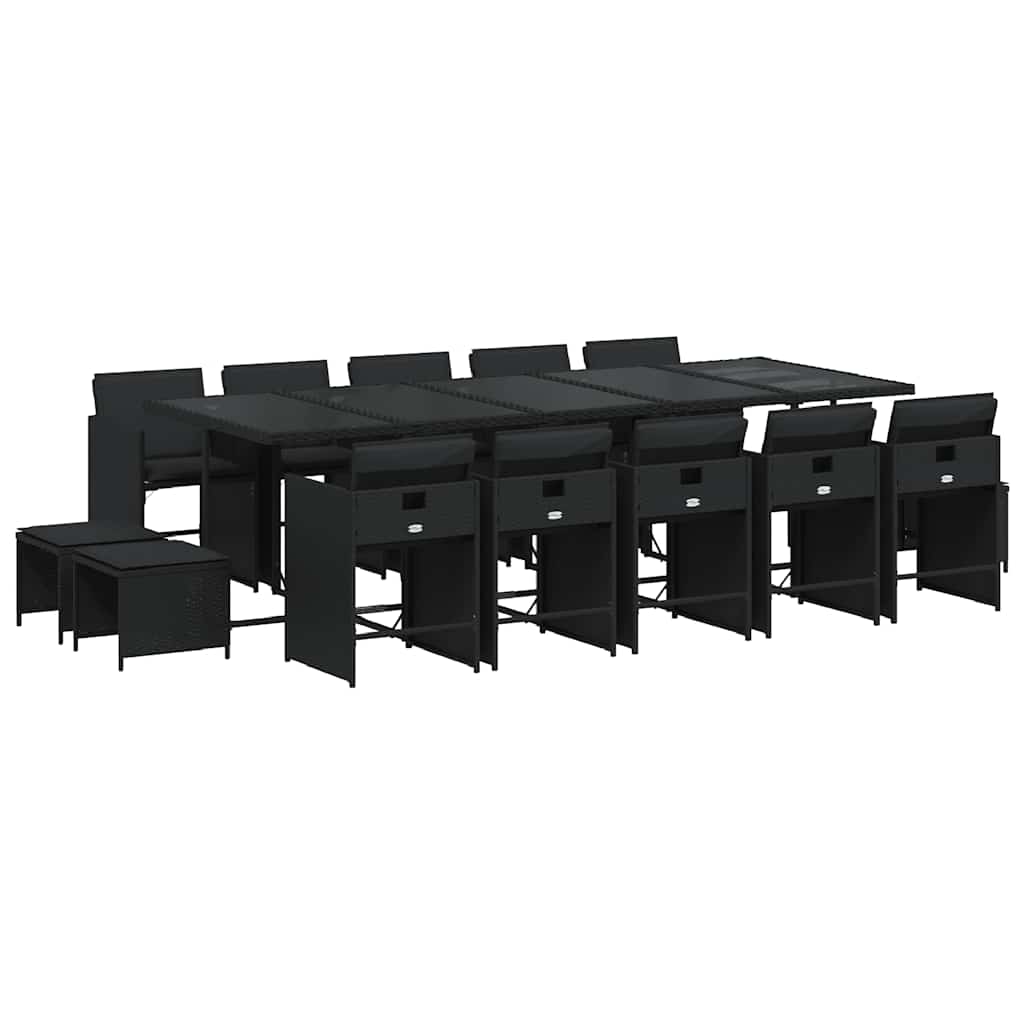 vidaXL 15 Piece Garden Dining Set with Cushions Black Poly Rattan 2