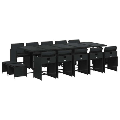 vidaXL 15 Piece Garden Dining Set with Cushions Black Poly Rattan 2