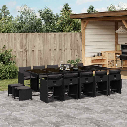 vidaXL 15 Piece Garden Dining Set with Cushions Black Poly Rattan 1