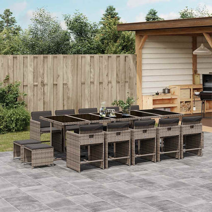 vidaXL 15 Piece Garden Dining Set with Cushions Grey Poly Rattan 1
