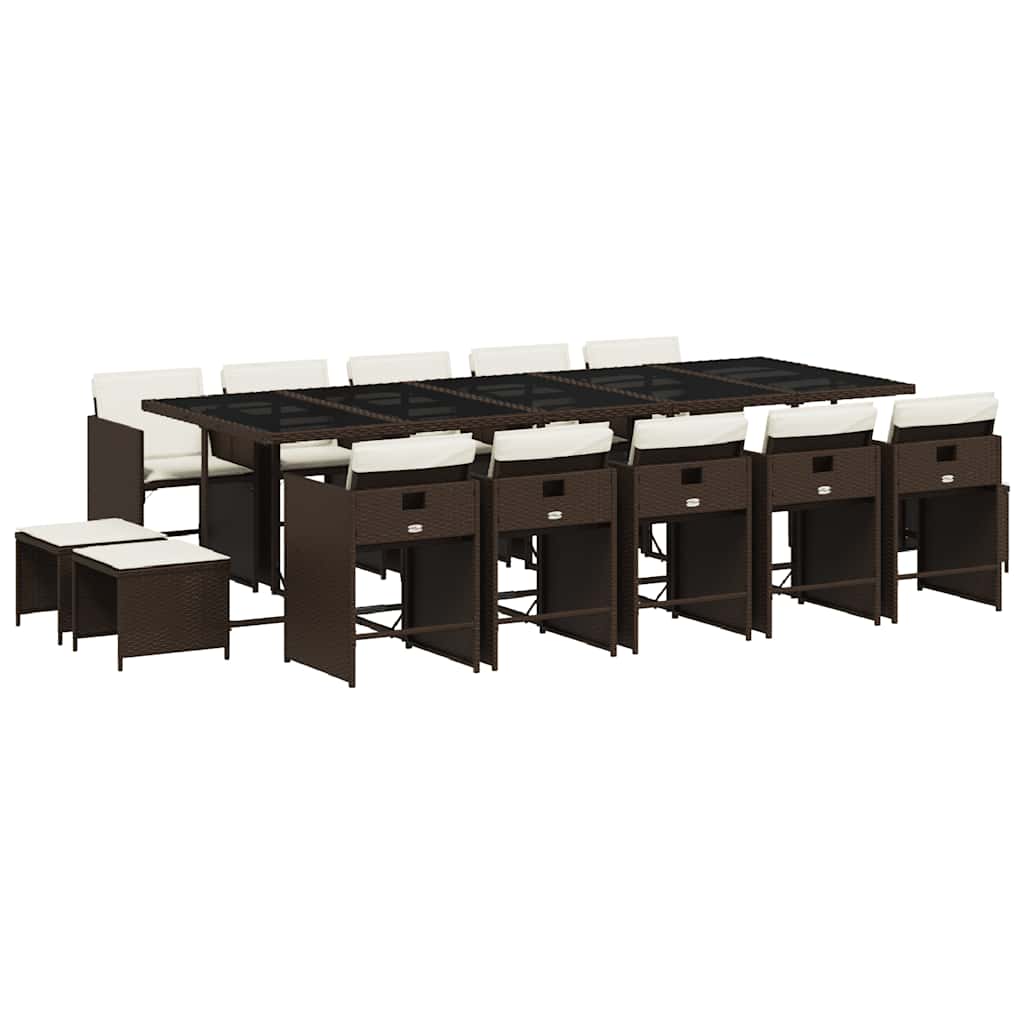 vidaXL 15 Piece Garden Dining Set with Cushions Brown Poly Rattan 2