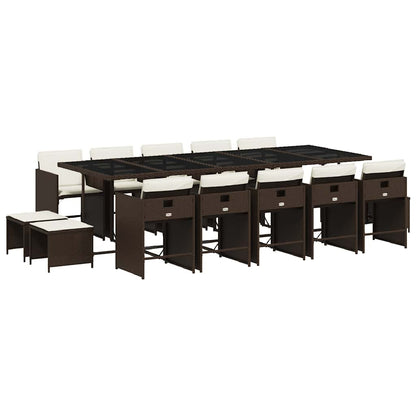 vidaXL 15 Piece Garden Dining Set with Cushions Brown Poly Rattan 2