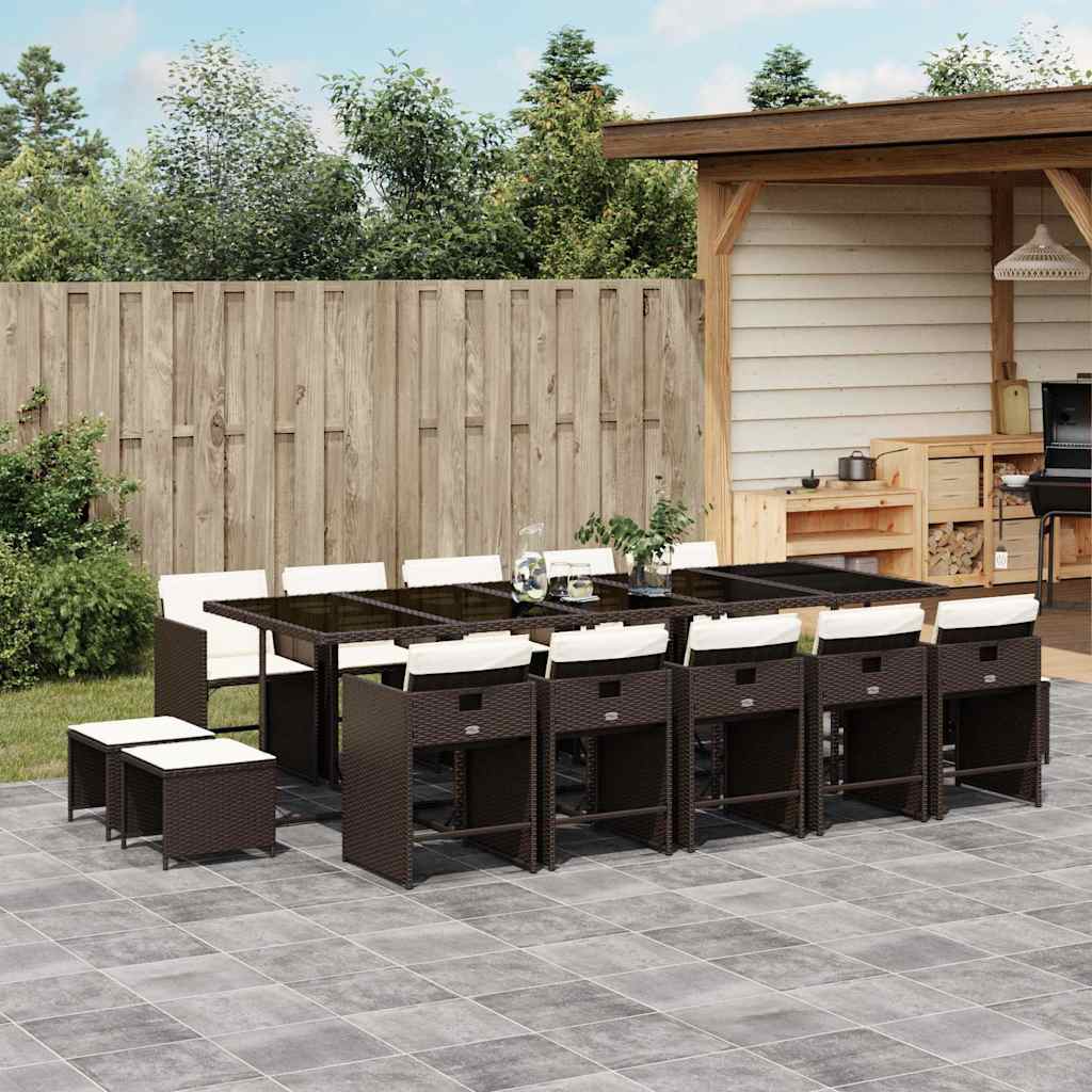 vidaXL 15 Piece Garden Dining Set with Cushions Brown Poly Rattan 1