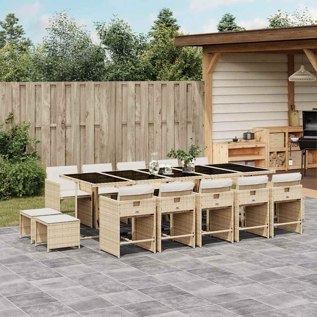 vidaXL 15 Piece Garden Dining Set with Cushions Beige Poly Rattan 1