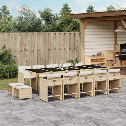 vidaXL 15 Piece Garden Dining Set with Cushions Beige Poly Rattan 1