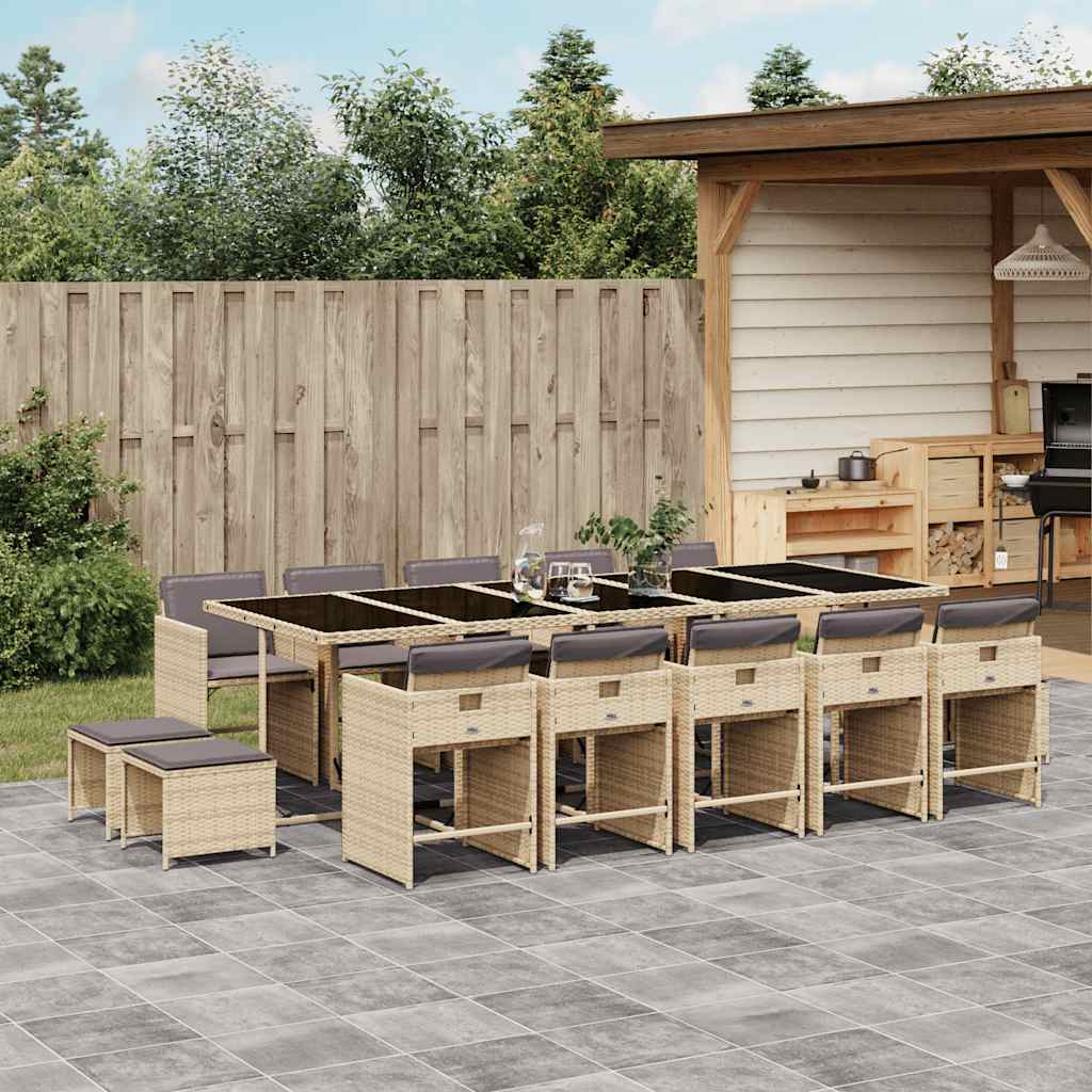 vidaXL 15 Piece Garden Dining Set with Cushions Mix Beige Poly Rattan 1