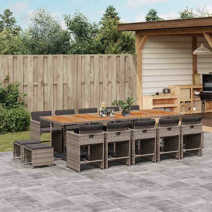vidaXL 15 Piece Garden Dining Set with Cushions Grey Poly Rattan 1