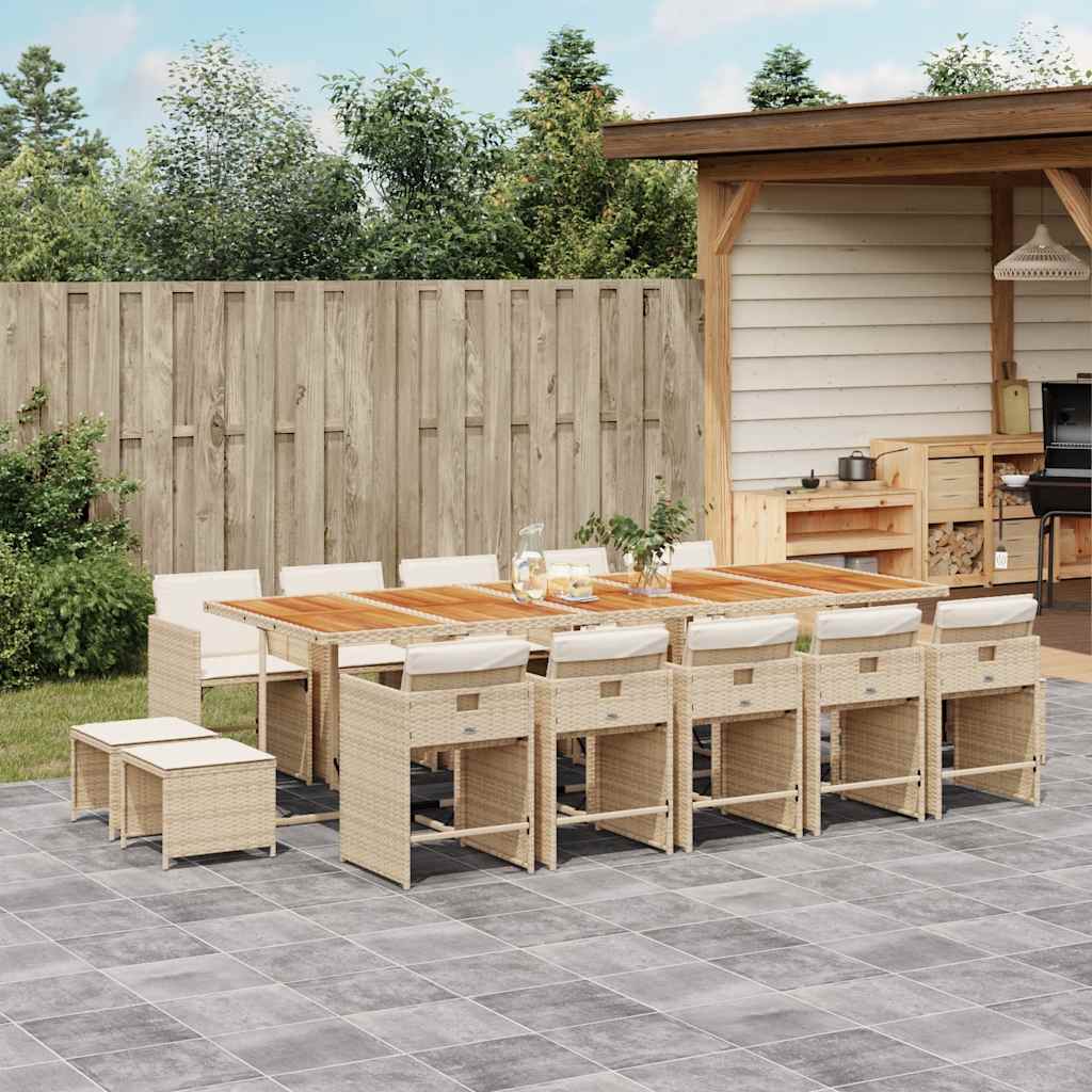 vidaXL 15 Piece Garden Dining Set with Cushions Beige Poly Rattan 1