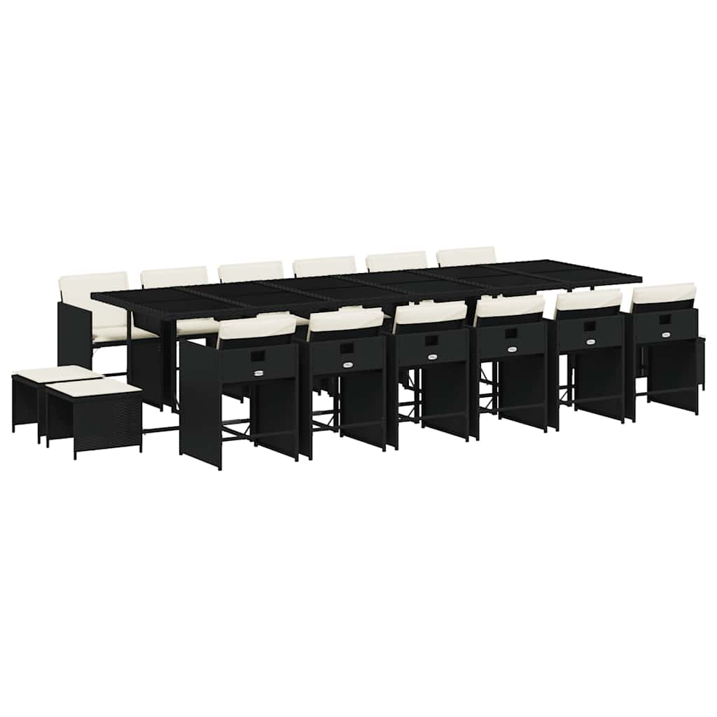 vidaXL 17 Piece Garden Dining Set with Cushions Black Poly Rattan 2