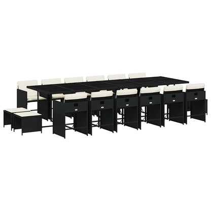 vidaXL 17 Piece Garden Dining Set with Cushions Black Poly Rattan 2