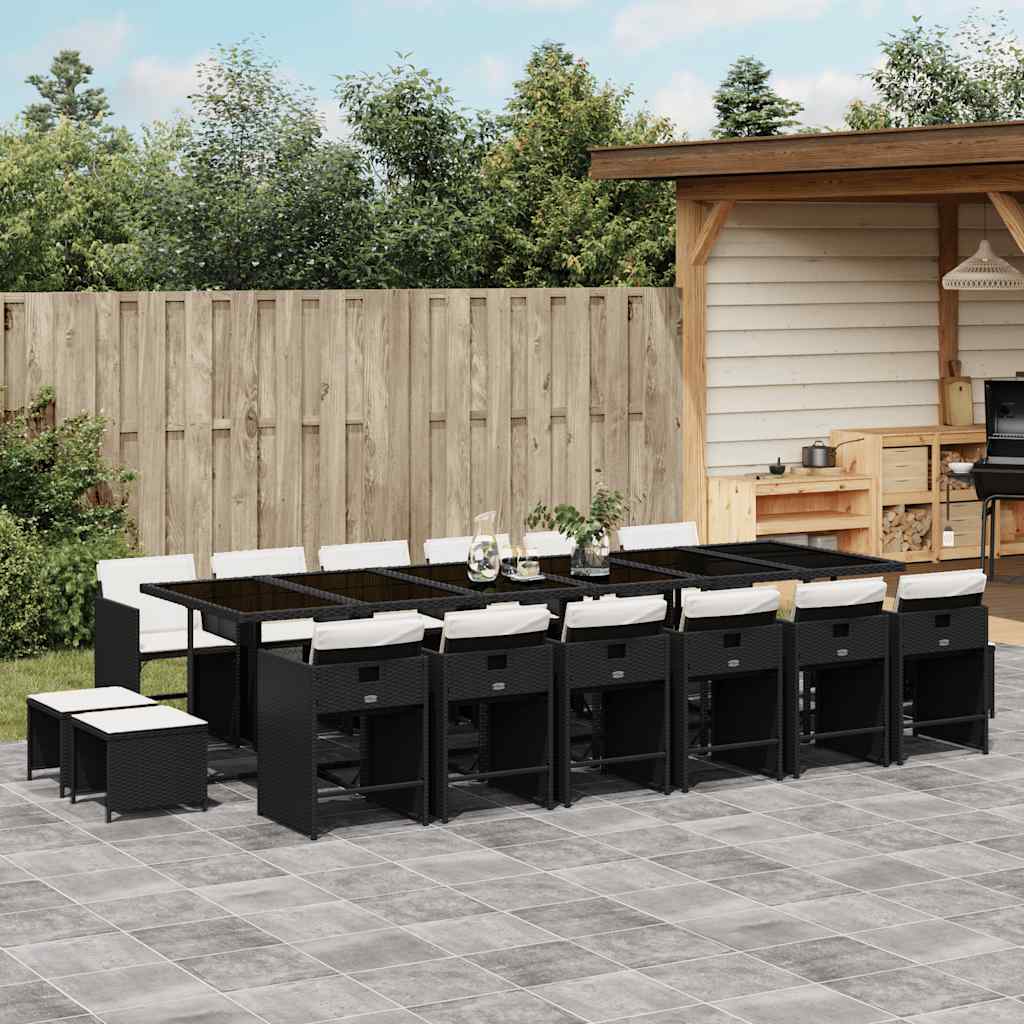 vidaXL 17 Piece Garden Dining Set with Cushions Black Poly Rattan 1