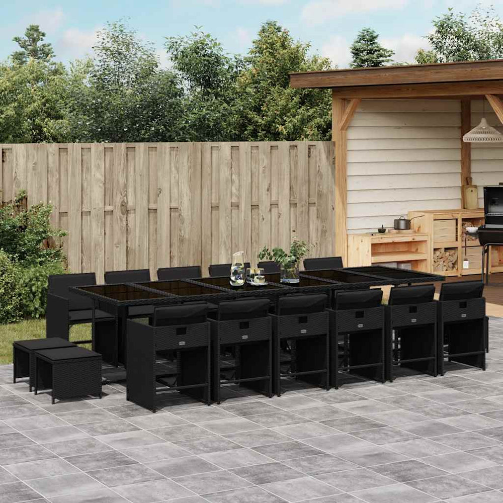vidaXL 17 Piece Garden Dining Set with Cushions Black Poly Rattan