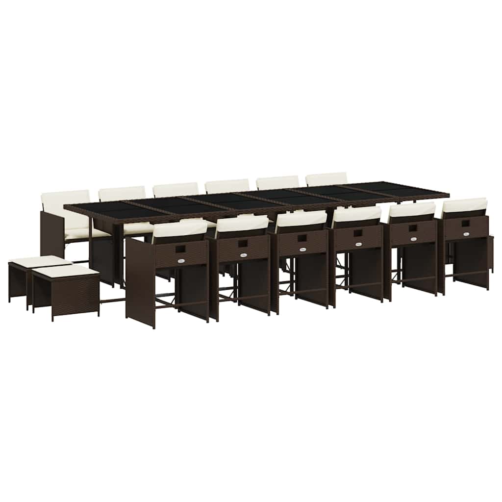 vidaXL 17 Piece Garden Dining Set with Cushions Brown Poly Rattan 2