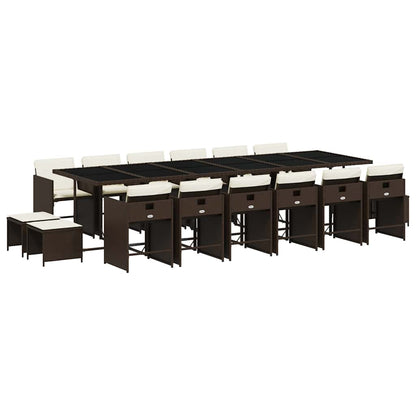 vidaXL 17 Piece Garden Dining Set with Cushions Brown Poly Rattan 2